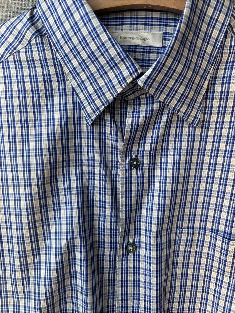 Ermenegildo Zegna Blue and White Checked Men’s XL Dress Shirt